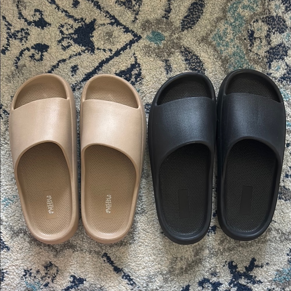 Black and Beige Slide Mad Love Platform Sandals